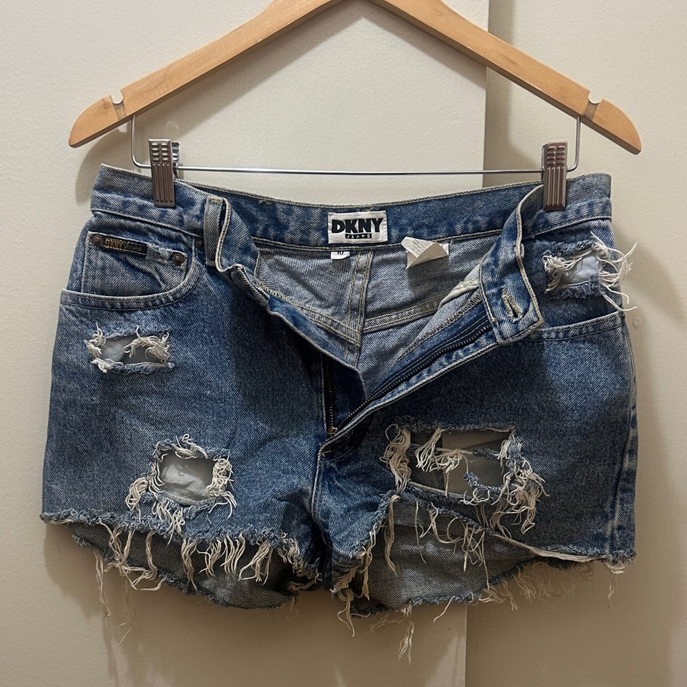 Vintage DKNY Women's Ripped Blue Jean Shorts